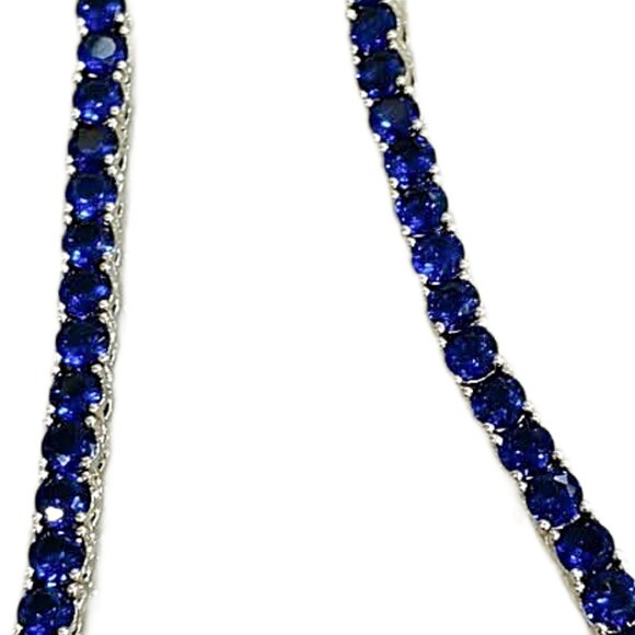 Stunning Simulated Blue Sapphire Diamondette September Birthday Tennis Necklace - Picture 4 of 6